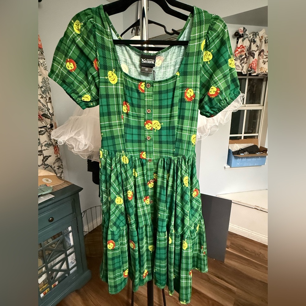 Hot Topic Green Plaid Shrek Dress NWT
